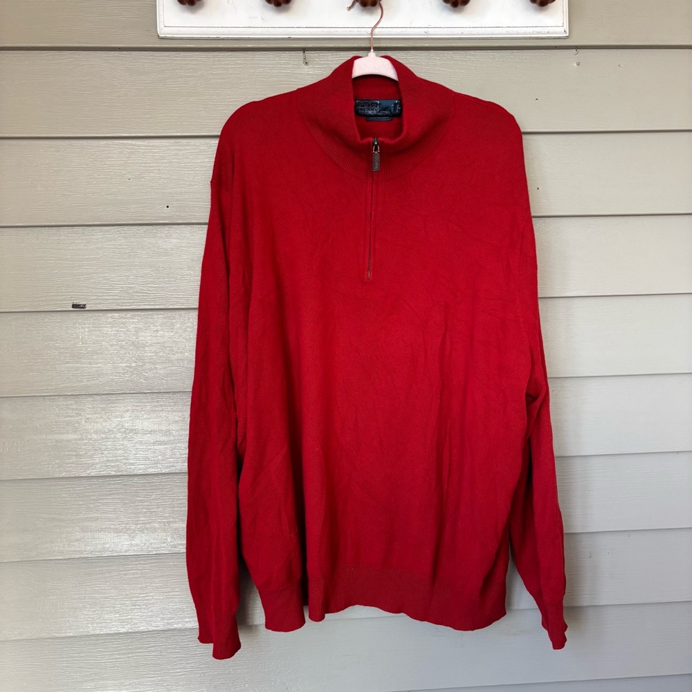 Polo by Ralph Lauren Cashmere Red Quarter Zip Up Sweater